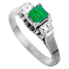 LB Exclusive Diamond and Emerald Platinum Ring