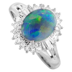 LB Exclusive Diamond and Opal Oval Platinum Ring