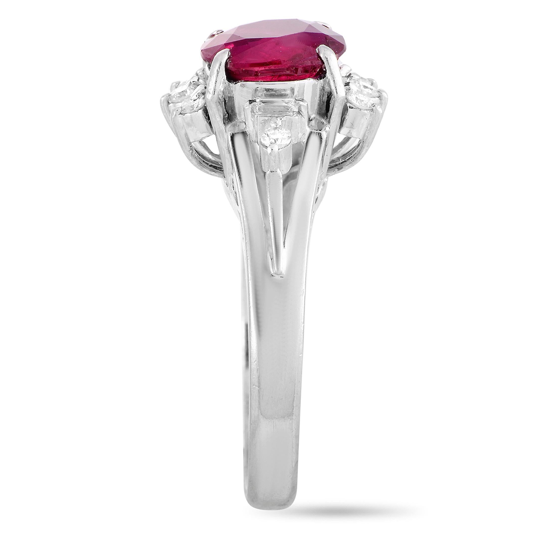 LB Exclusive Diamond and Ruby Oval Platinum Ring In Excellent Condition In Southampton, PA