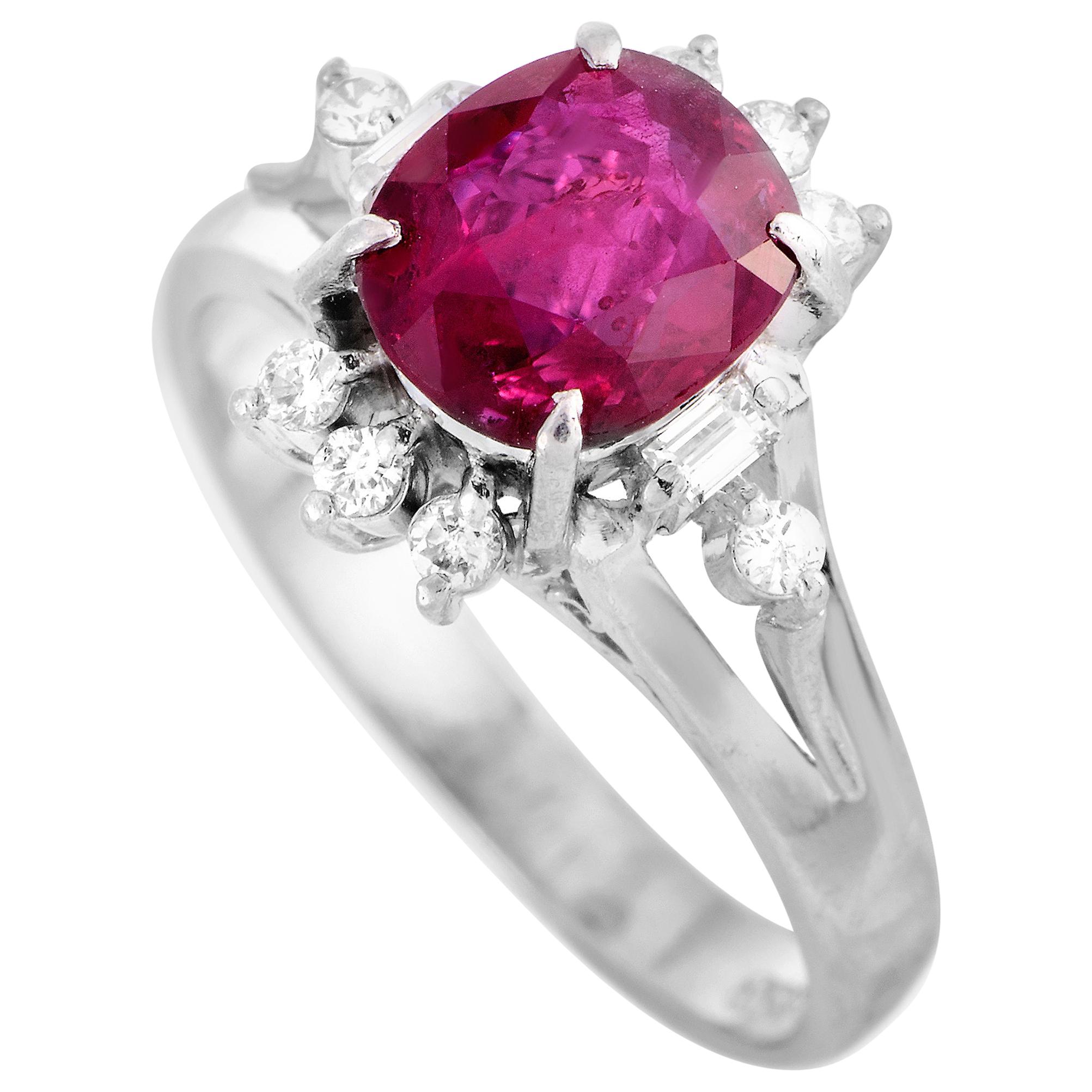 LB Exclusive Diamond and Ruby Oval Platinum Ring