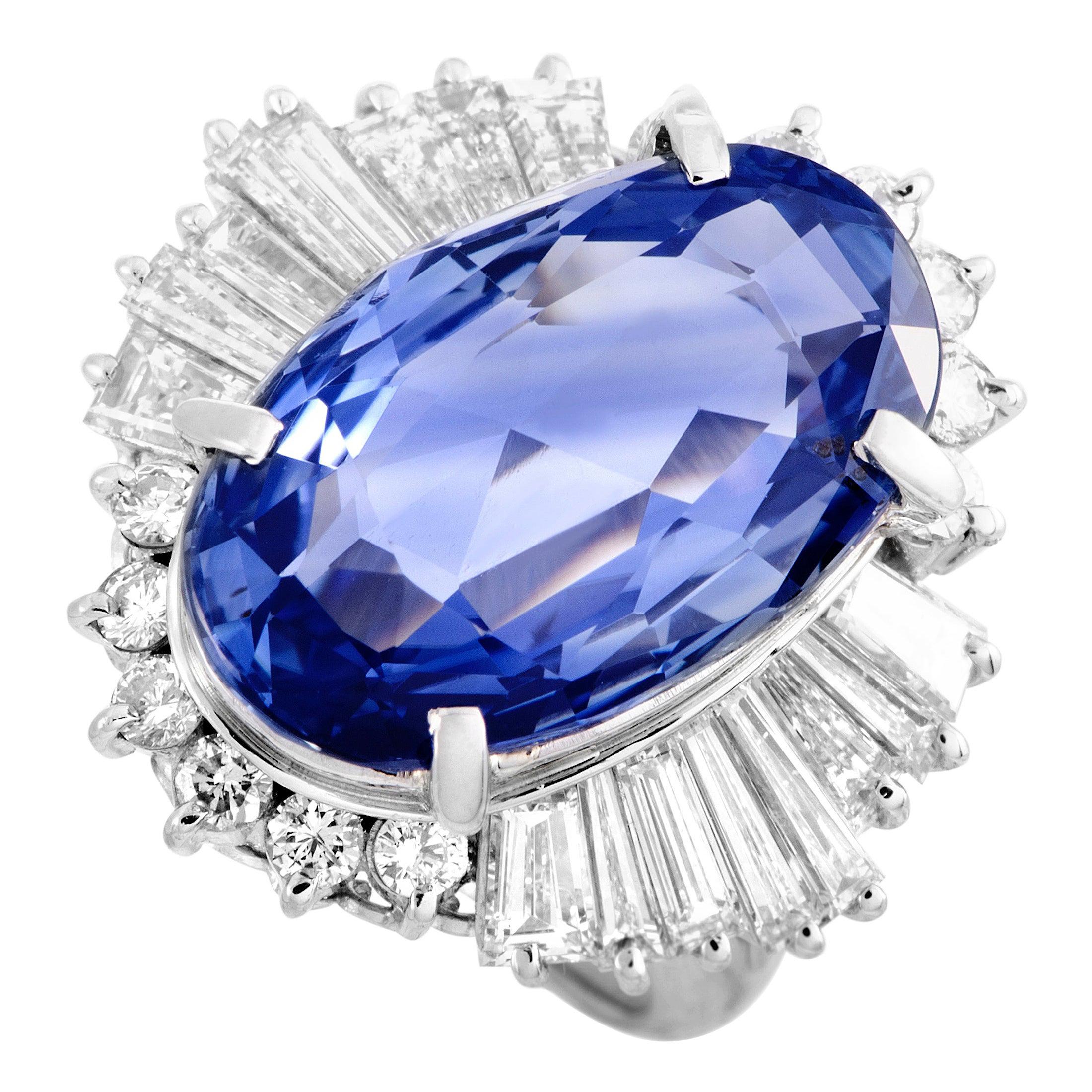 LB Exclusive 1.75 ct Diamond and 10.80 ct Ceylon Sapphire Platinum Oval Ring