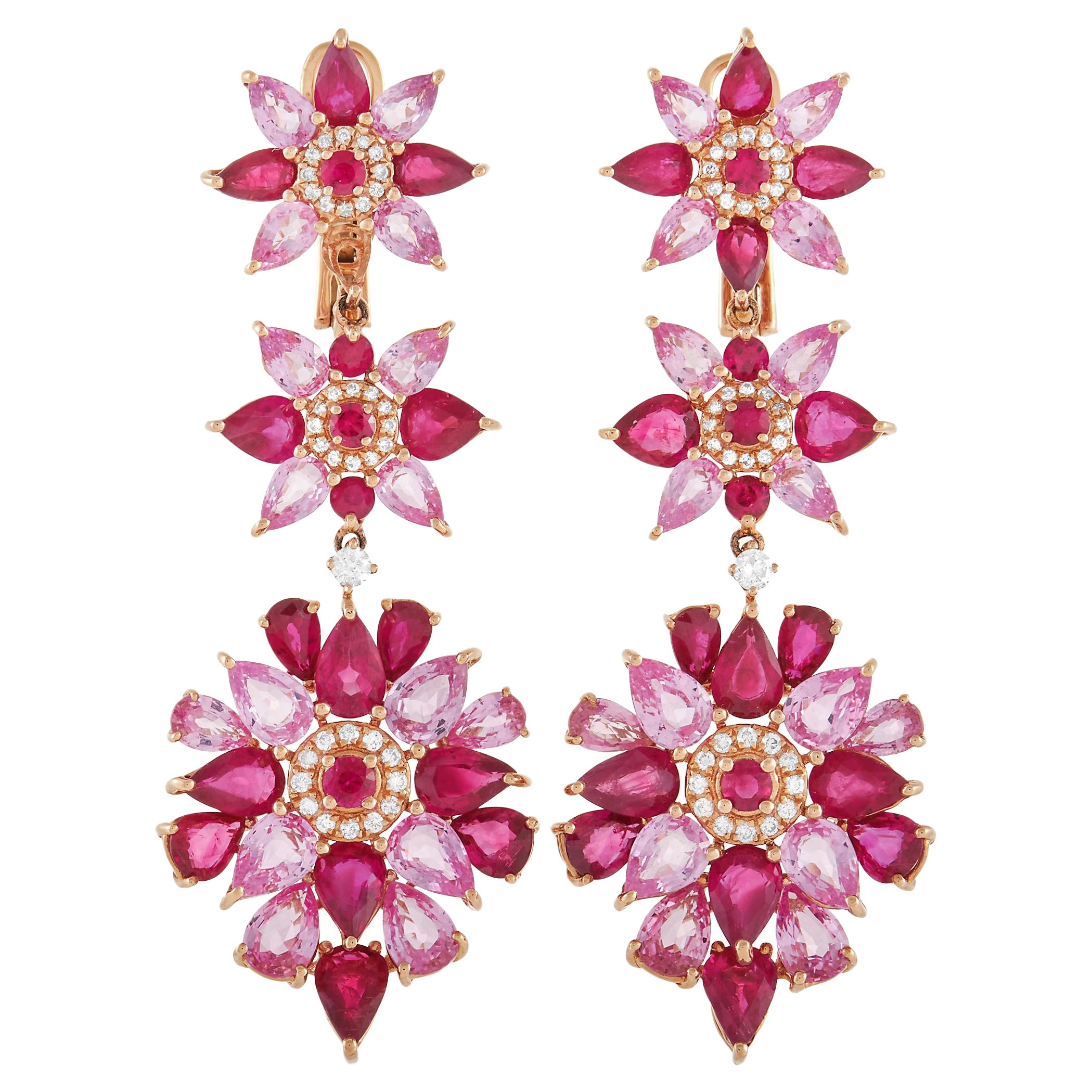 LB Exclusive French Collection 18K Rose Gold Diamond, Ruby and Sapphire Earrings