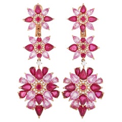 LB Exclusive French Collection 18K Rose Gold Diamond, Ruby and Sapphire Earrings