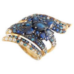 LB Exclusive French Collection 18K Yellow Gold 1.02 Ct Diamond and Sapphire Ring