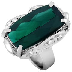 LB Exclusive Platinum 0.07 Carat Diamond and Tourmaline Ring