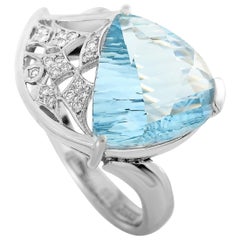 LB Exclusive Platinum 0.10 Carat Diamond and Aquamarine Ring