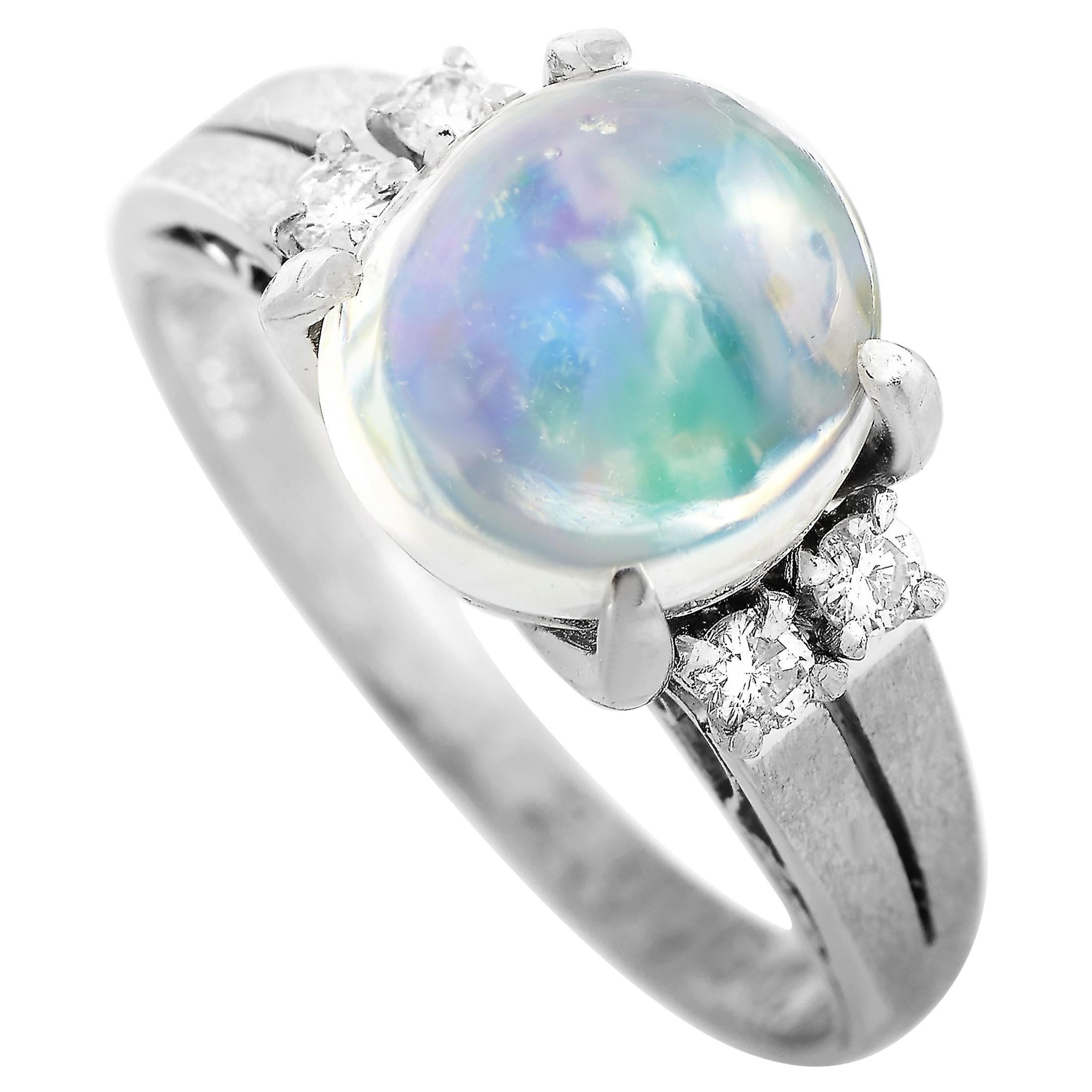 LB Exclusive Platinum 0.10 Carat Diamond and Opal Ring