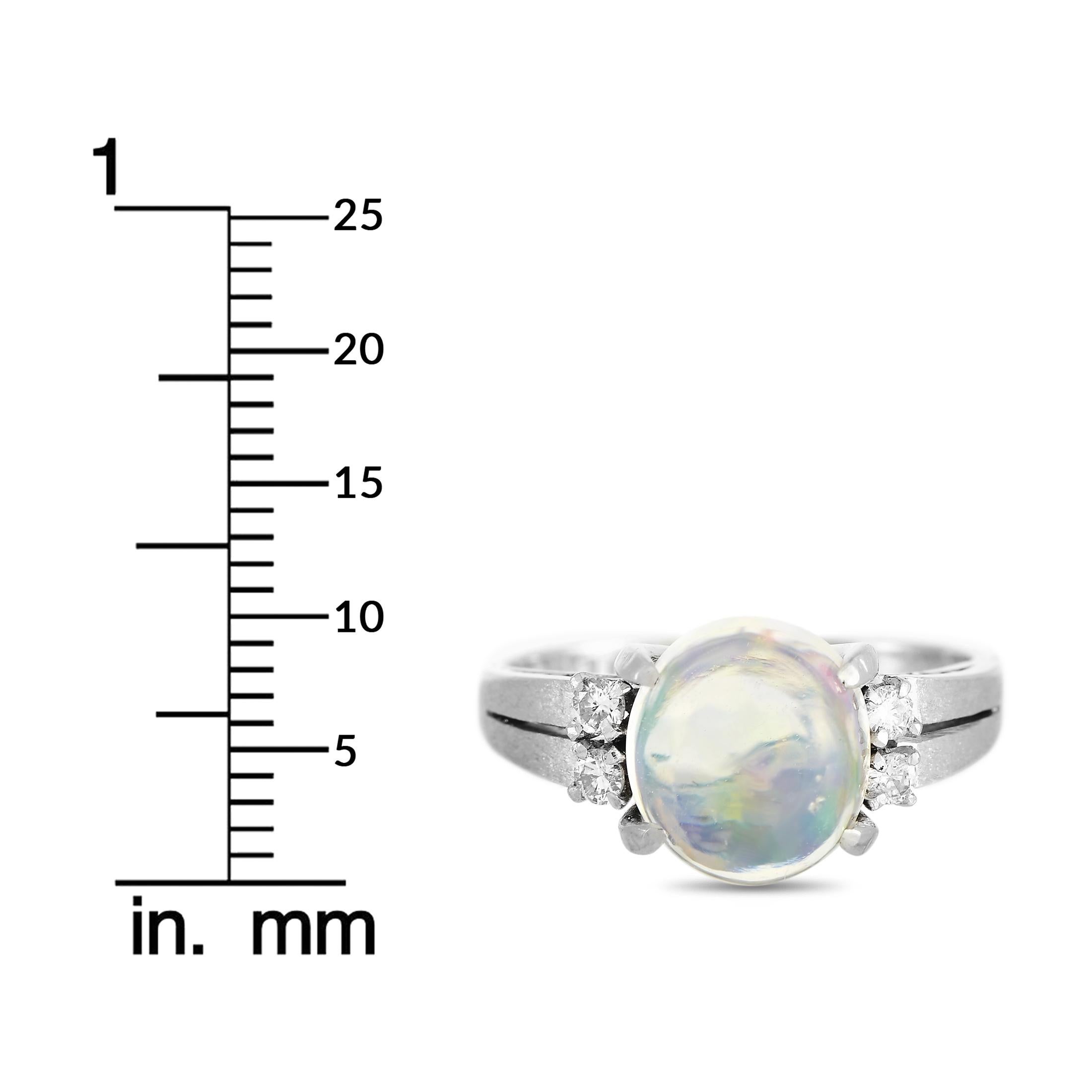 LB Exclusive Platinum 0.10 Carat Diamond and Opal Ring 1