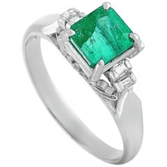 LB Exclusive Platinum 0.11 Carat Diamond and Emerald Ring