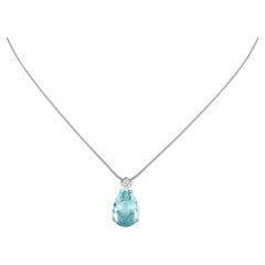 LB Exclusive Platinum 0.12 ct Diamond and Aquamarine Necklace