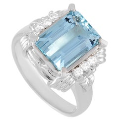 LB Exclusive Platinum 0.14 Carat Diamond and Aquamarine Ring