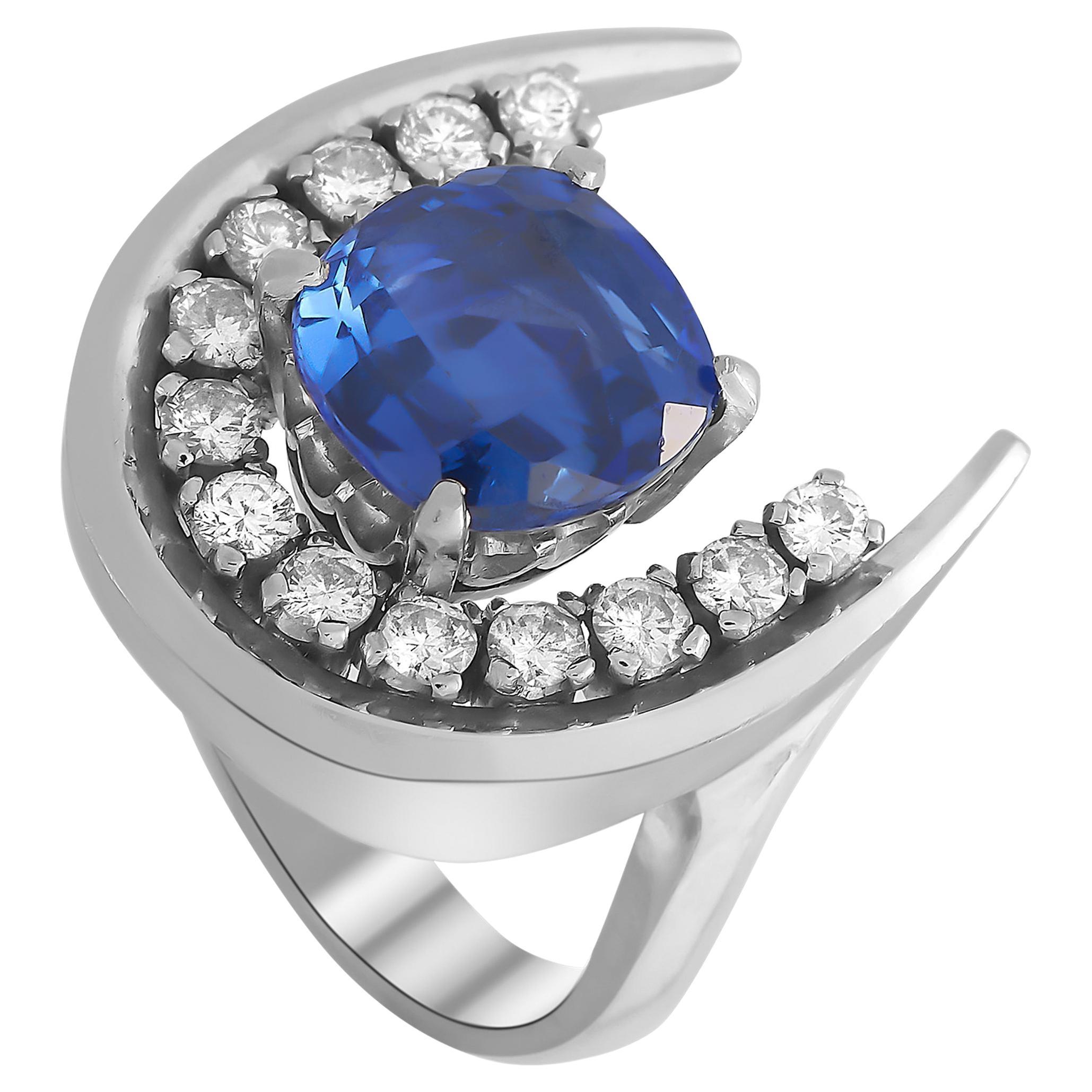 LB Exclusive Platinum 0.45 Carat Diamond and Sapphire Ring at 1stDibs