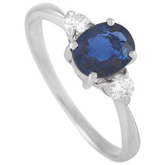 LB Exclusive Platinum 0.15 Carat Diamond and 1.17 Carat Sapphire Ring
