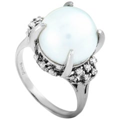 LB Exclusive Platinum 0.15 Carat Diamond and Pearl Ring
