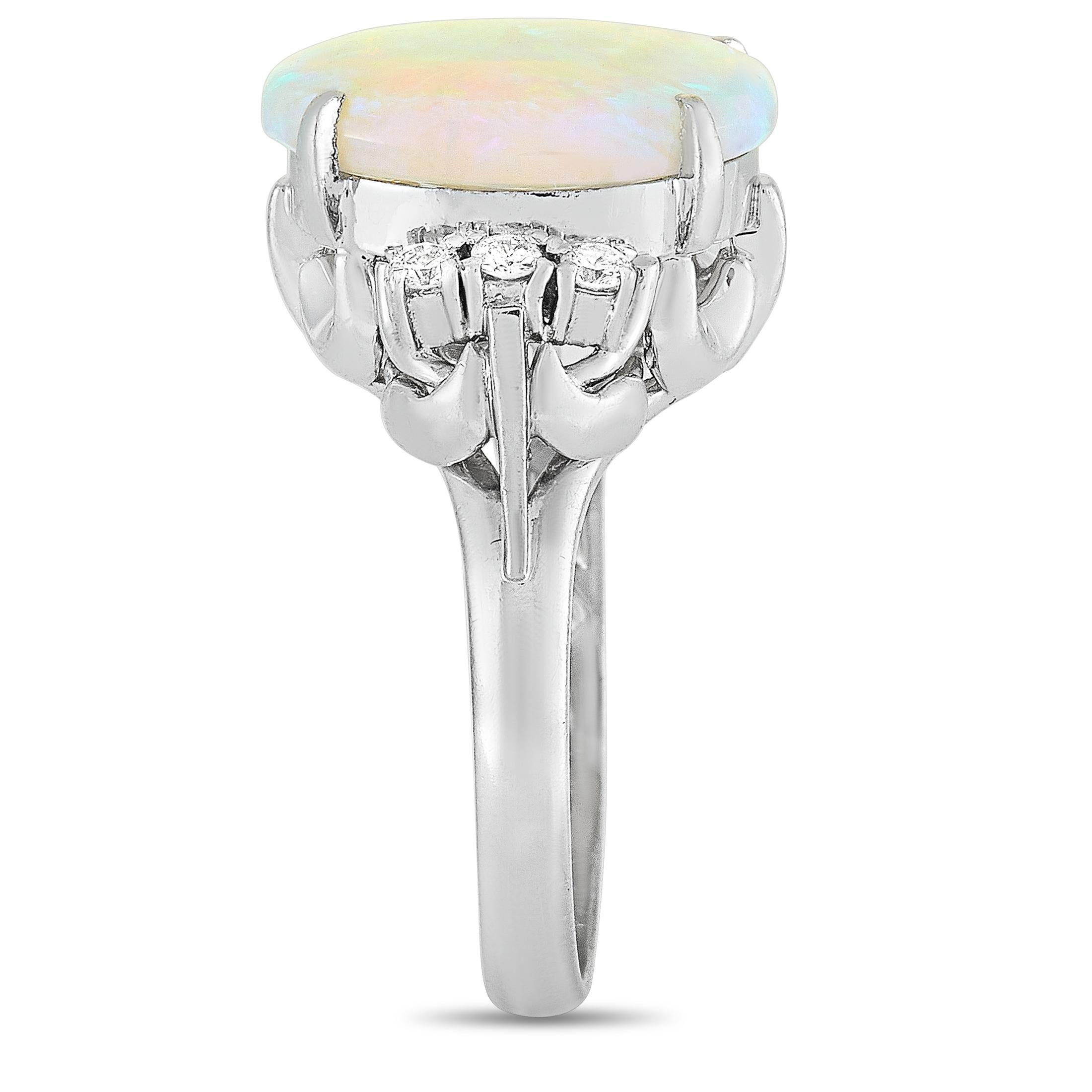 LB Exclusive Platinum 0.16 Carat Diamond and Opal Ring In Excellent Condition In Southampton, PA