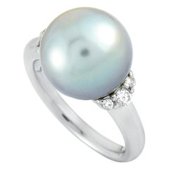 LB Exclusive Platinum 0.17 Carat Diamond and Pearl Ring
