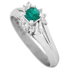 LB Exclusive Platinum 0.20 Carat Diamond and Emerald Ring