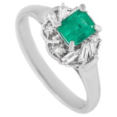 LB Exclusive Platinum 0.20 Ct Diamond and Emerald Ring