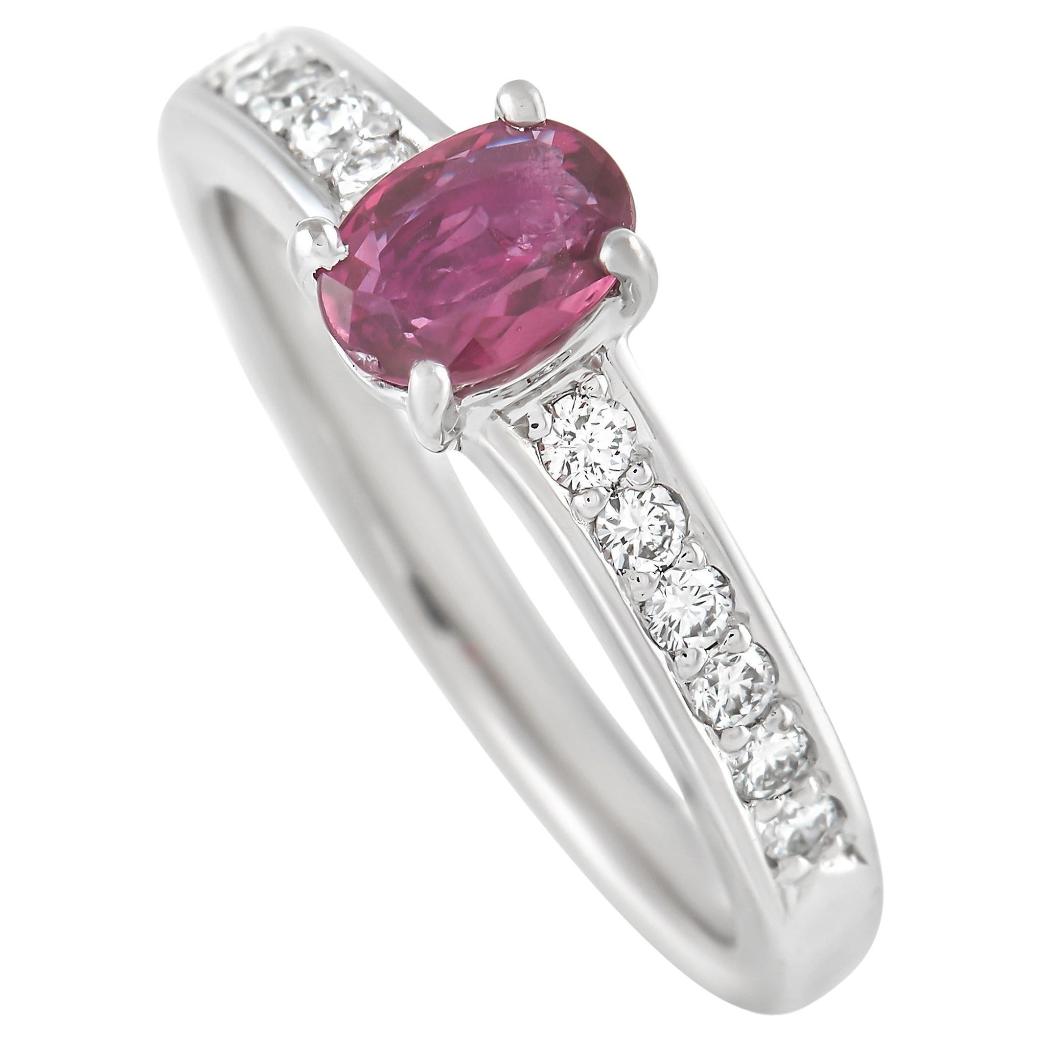 LB Exclusive Platinum 0.20 Ct Diamond and Ruby Ring