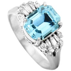 LB Exclusive Platinum 0.21 Carat Diamond and Aquamarine Ring