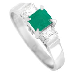 LB Exclusive Platinum 0.22 Carat Diamond and 0.52 Carat Emerald Ring