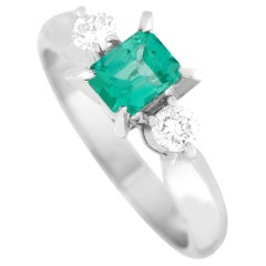 LB Exclusive Platinum 0.22 Carat Diamond and 0.57 Carat Emerald Ring