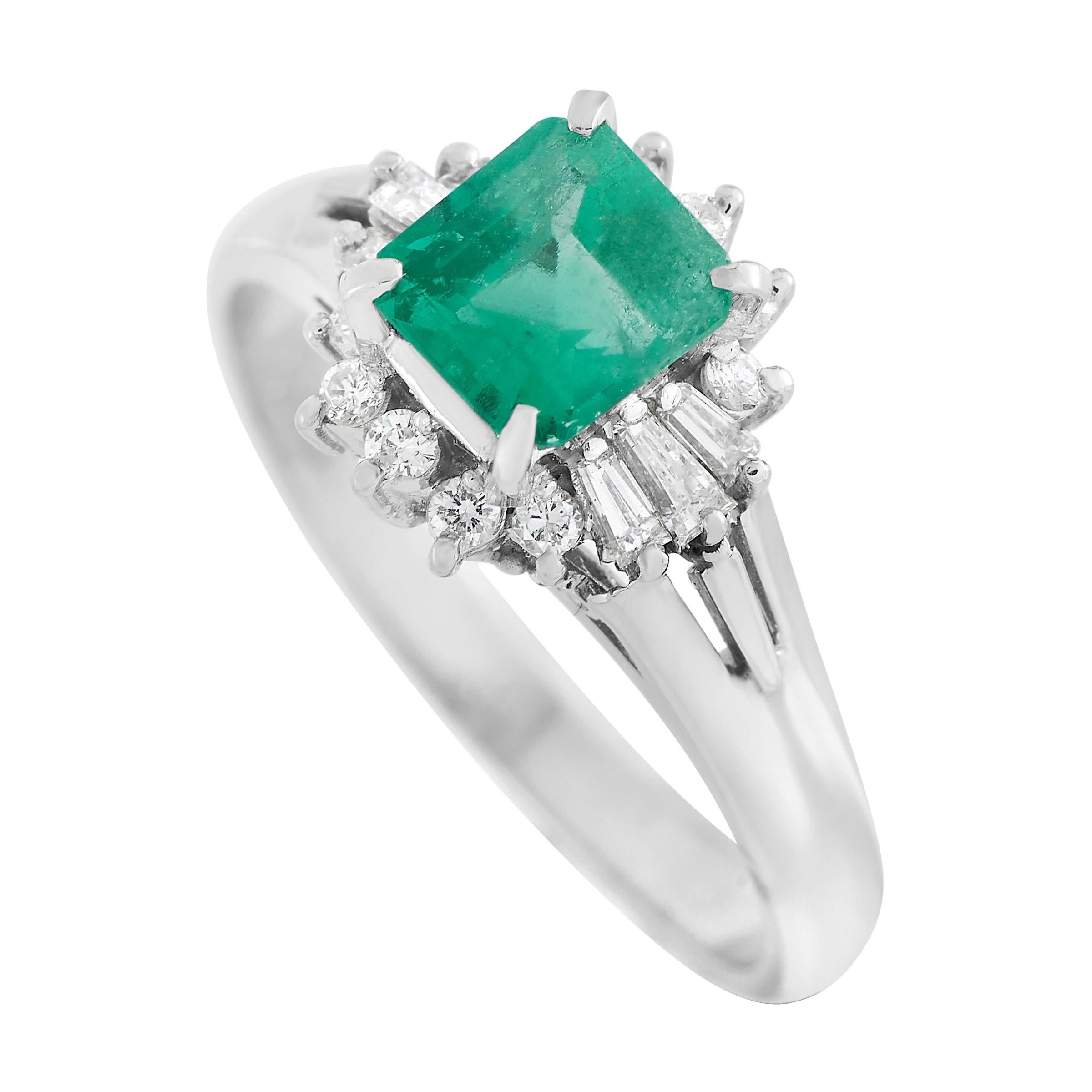 LB Exclusive Platinum 0.22 Ct Diamond and Emerald Ring