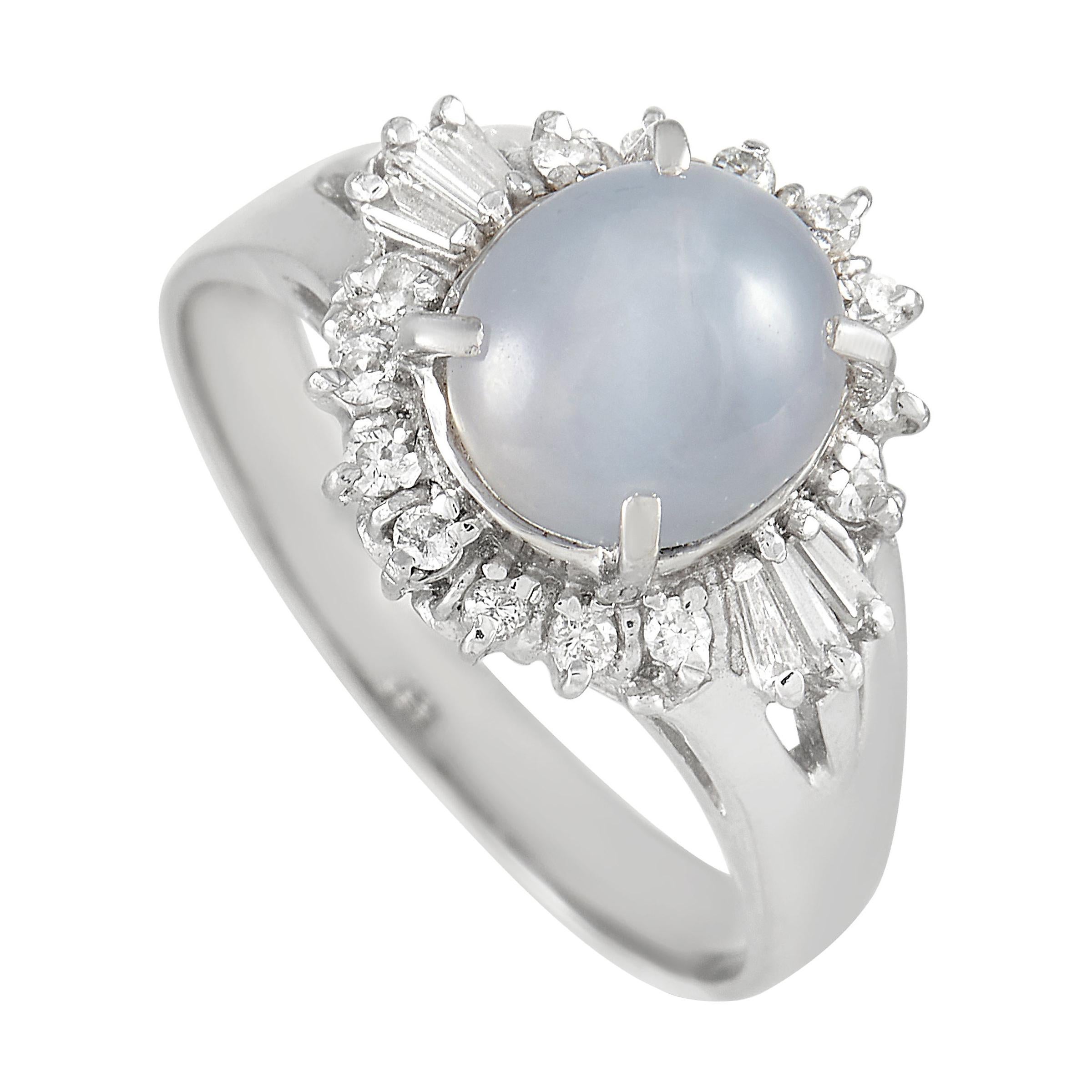 LB Exclusive Platinum 0.22 Ct Diamond and Star Sapphire Ring