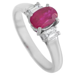 LB Exclusive Platinum 0.23 Ct Diamond and Ruby Ring