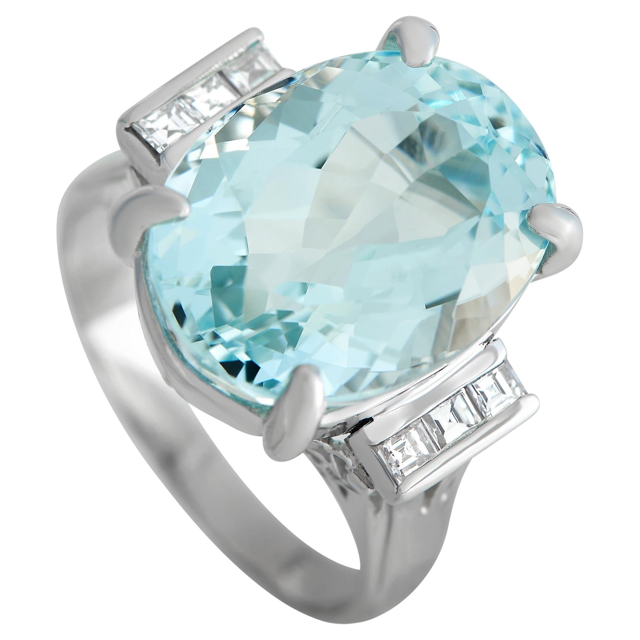 LB Exclusive Platinum 0.24 ct Diamond and Aquamarine Ring