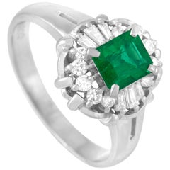 LB Exclusive Platinum 0.26 Carat Diamond and 0.50 Carat Emerald Ring