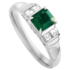 LB Exclusive Platinum 0.26 Carat Diamond and Emerald Ring
