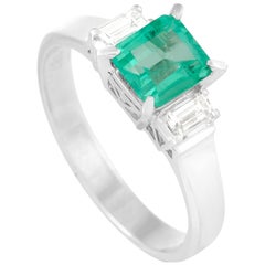 LB Exclusive Platinum 0.27 Carat Diamond and 0.75 Carat Emerald Ring