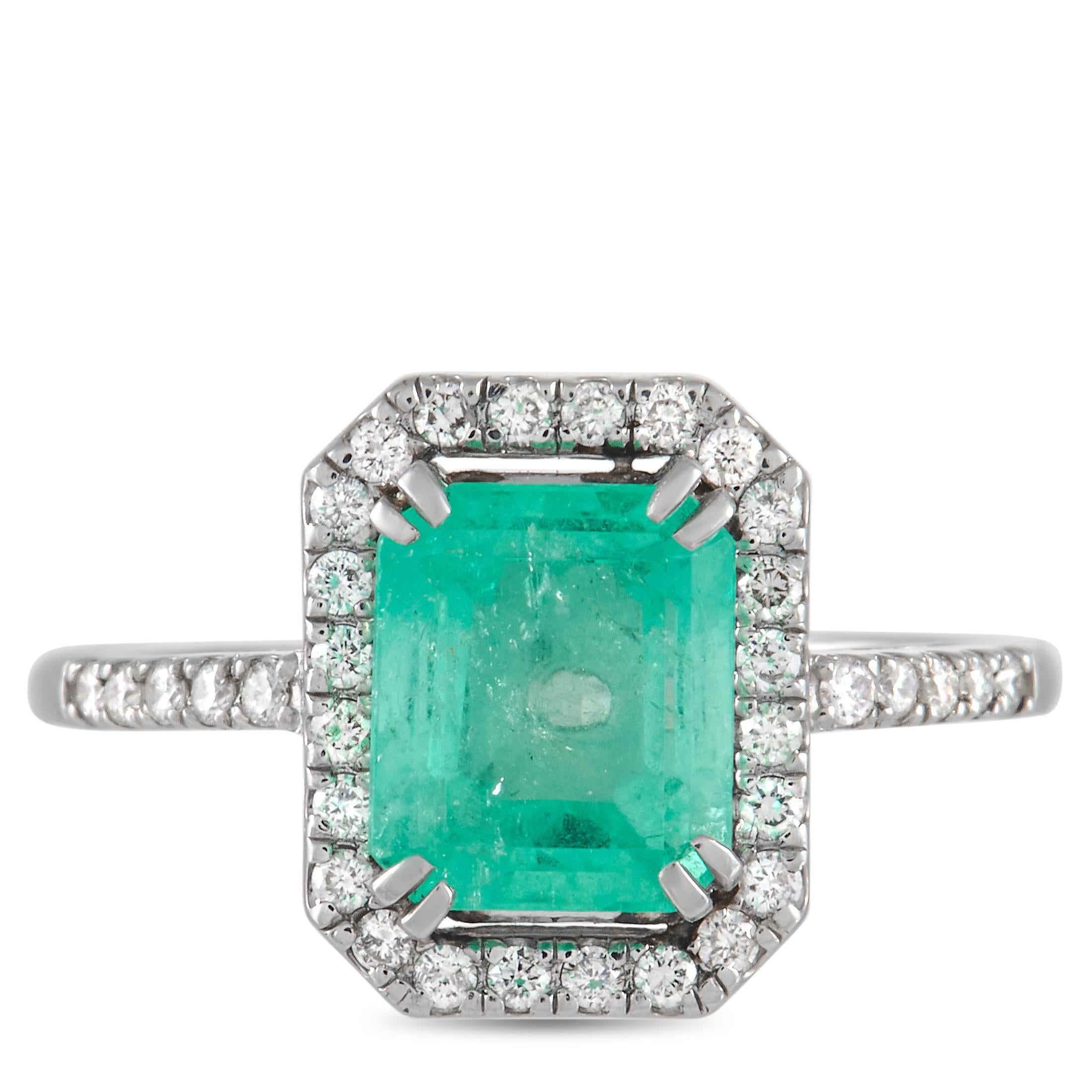 Mixed Cut LB Exclusive Platinum 0.27 Ct Diamond and Emerald Ring
