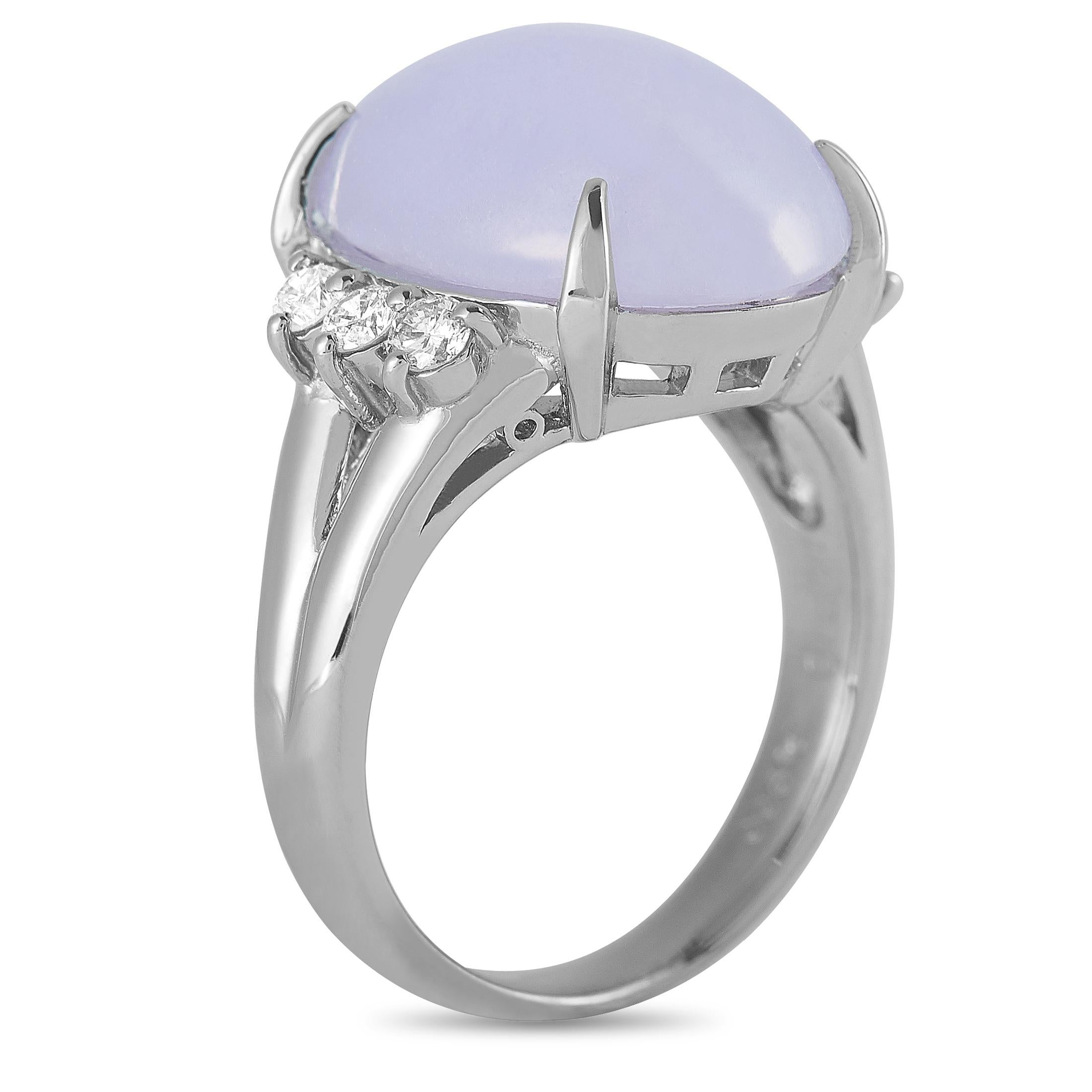 Round Cut LB Exclusive Platinum 0.27 Carat Diamond and Lavender Jade Ring
