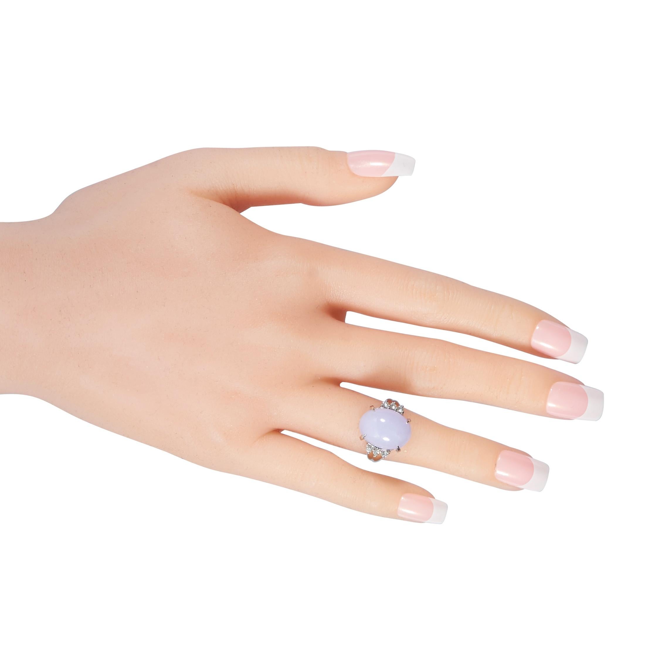 LB Exclusive Platinum 0.27 Carat Diamond and Lavender Jade Ring In Excellent Condition In Southampton, PA