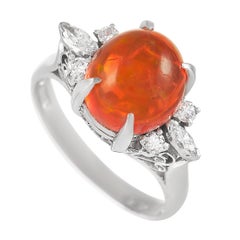 LB Exclusive Platinum 0.27 Ct Diamond and Opal Ring