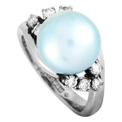 LB Exclusive Platinum 0.28 Carat Diamond and Pearl Ring