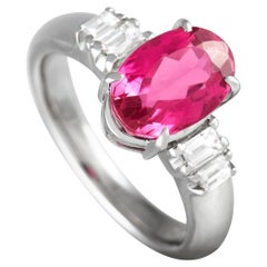LB Exclusive Platinum 0.28 Ct Diamond and Pink Tourmaline Ring