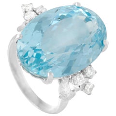 LB Exclusive Platinum 0.30 Carat Diamond and Aquamarine Ring