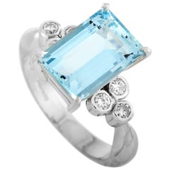 LB Exclusive Platinum 0.30 Carat Diamond and Aquamarine Ring