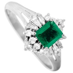 LB Exclusive Platinum 0.30 Carat Diamond and Emerald Ring