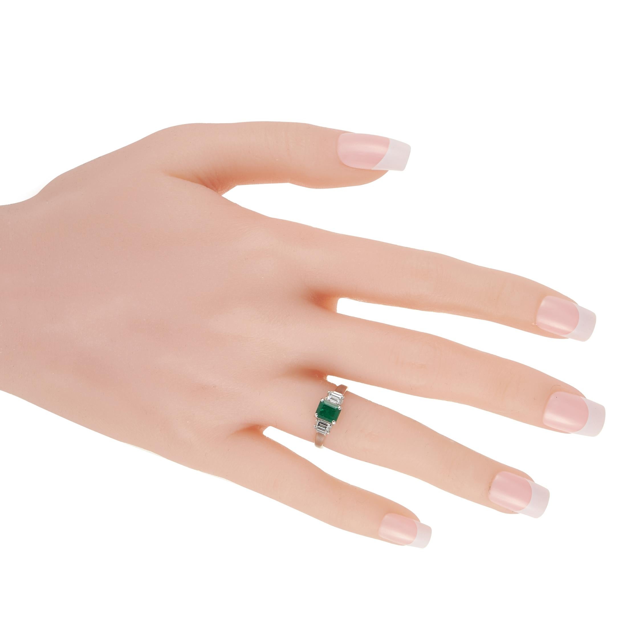Baguette Cut LB Exclusive Platinum 0.30 Ct Diamond and Emerald Ring