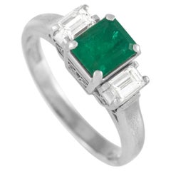 LB Exclusive Platinum 0.30 Ct Diamond and Emerald Ring