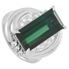 LB Exclusive Platinum 0.30 Ct Diamond and Green Tourmaline Ring