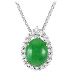 LB Exclusive Platinum 0.31 Carat Diamond and Jade Pendant Necklace