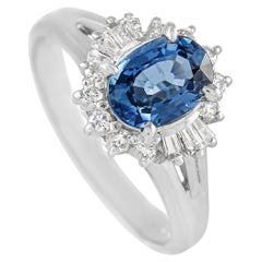 LB Exclusive Platinum 0.31 Ct Diamond and Blue Sapphire Ring