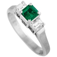 LB Exclusive Platinum 0.31 Carat Diamond and Emerald Ring