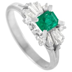 LB Exclusive Platinum 0.32 Carat Diamond and 0.43 Carat Emerald Ring