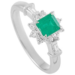 LB Exclusive Platinum 0.32 Carat Diamond and Emerald Ring